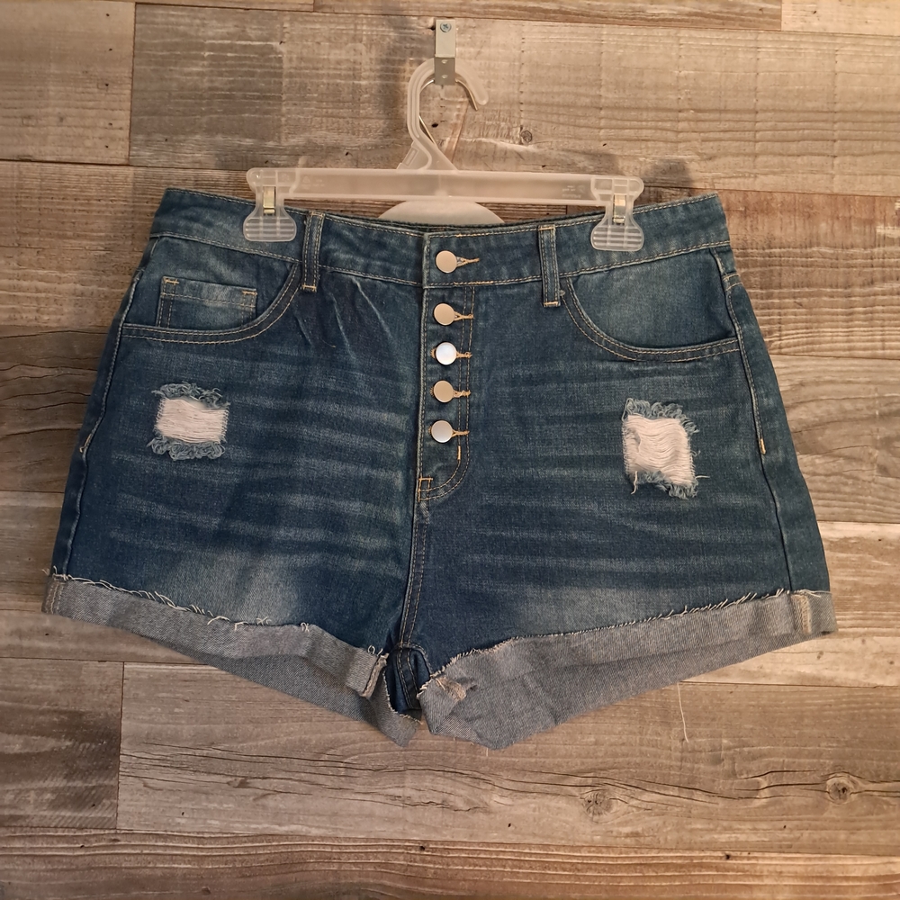 Trendy Blue Distressed Jean Shorts